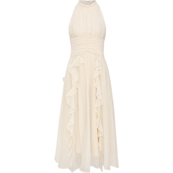 SINCETHEN Timeless Sleeveless Cream Ruffled Tiered Maxi Midi Dress S XS Bridal - Picture 12 of 16